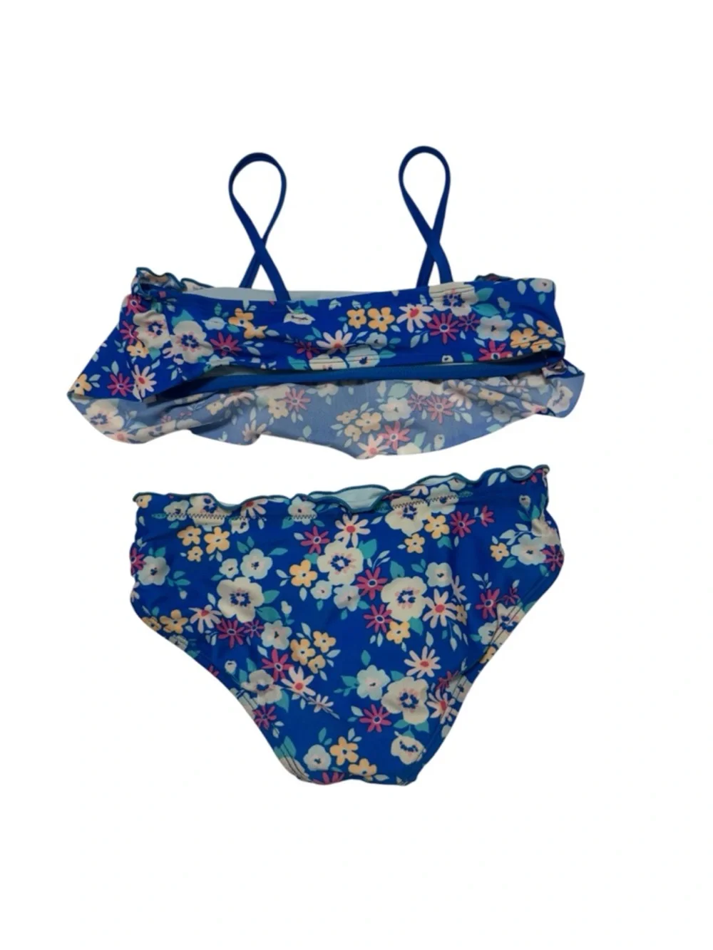 Cat & Jack Royal Blue Floral Ruffle Bikini Girls Size 8 Medium